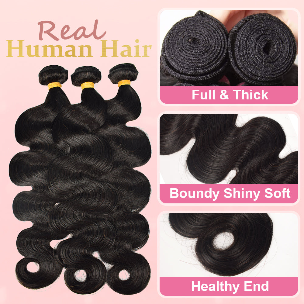 CVOHAIR Body Wave Echthaar 3 Bündel Echthaar 100% Unbehandeltes Weave Bundles Echthaar Doppelschuss