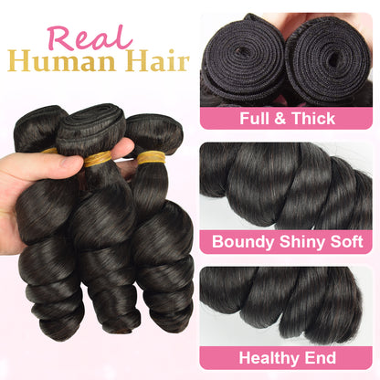 CVOHAIR Loose Wave Human Hair Weave 3 Bundles 100% Unprocessed Virgin Brazilian Remy Hair Bundles Natural Color