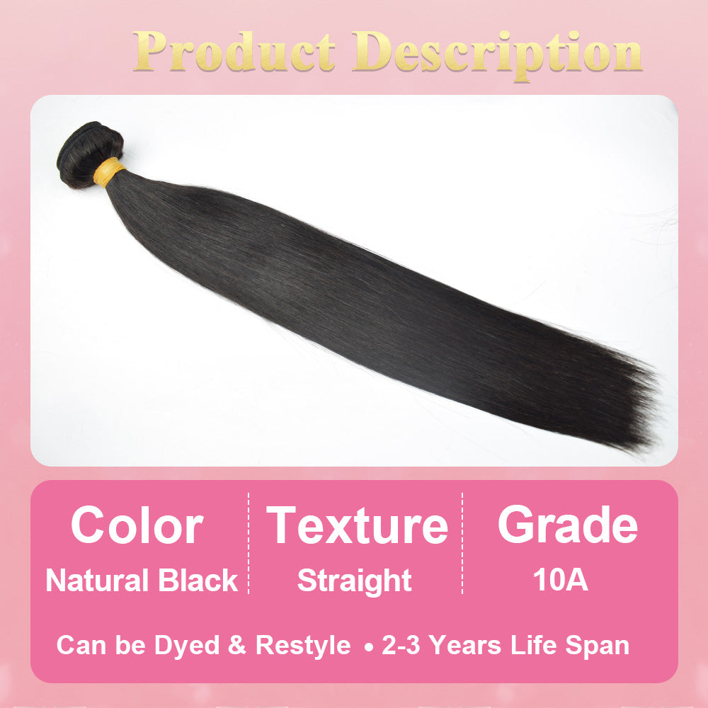 CVOHAIR Straight Hair 3 Bundles 100% Unprocessed Brazilian Virgin Human Hair Weave Bundles for Black Women
