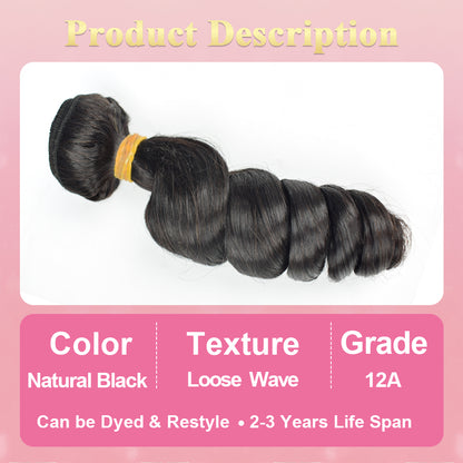 CVOHAIR Loose Wave Human Hair Weave 3 Bundles 100% Unprocessed Virgin Brazilian Remy Hair Bundles Natural Color