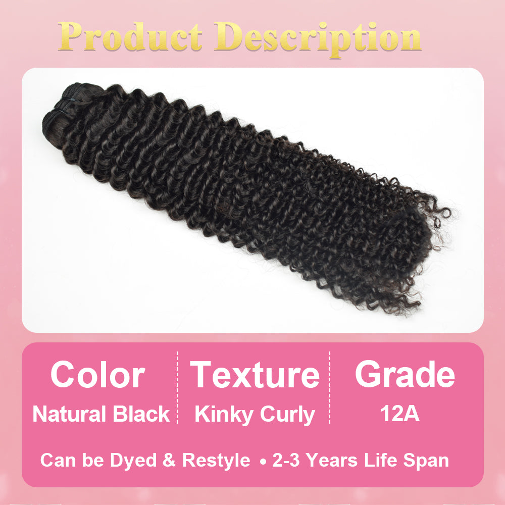CVOHAIR Kinky Curly Human Hair Weave 3 Bundles 100% Unprocessed Hair Weft Extensions Natural Black Color