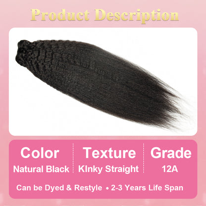 CVOHAIR Kinky Straight Human Hair 3 Bundles 100% Unprocessed Virgin Human Hair Weave Extensions Natural Color