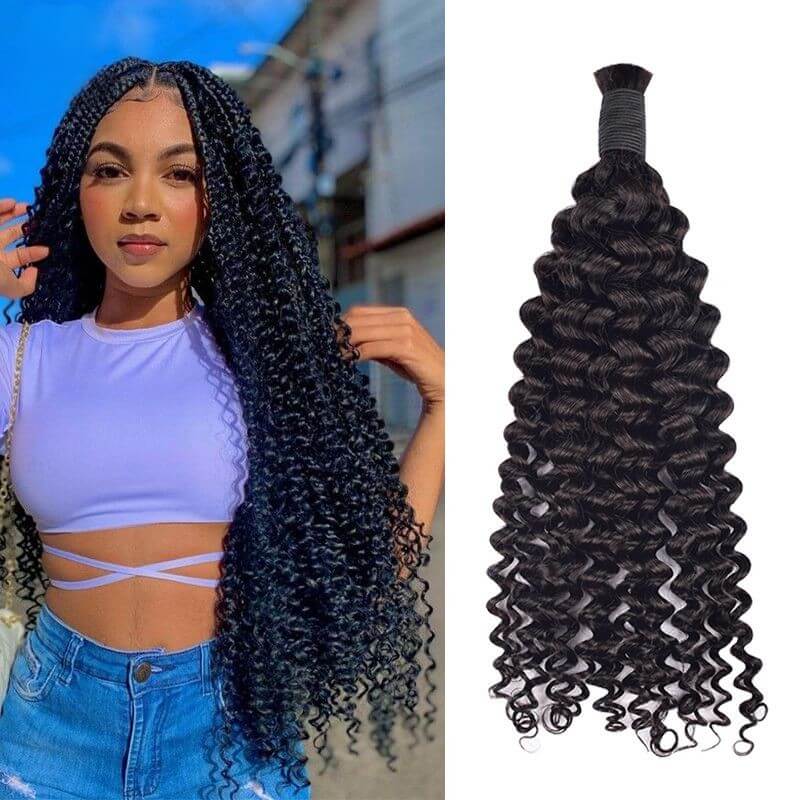 CVOHAIR 3 Pcs Deep Curly Bulk Human Hair for Braiding No Weft