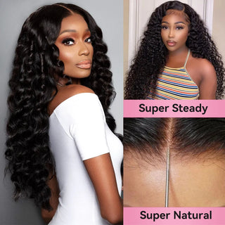 #1B Deep Wave HD Lace Frontal Wigs Human Hair 180% Density Pre Plucked With Baby Hair CVOHAIR