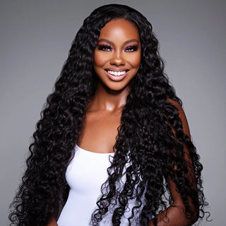 #1B Deep Wave Transparent Lace Frontal Wigs Human Hair 200% Density Pre Plucked With Baby Hair CVOHAIR