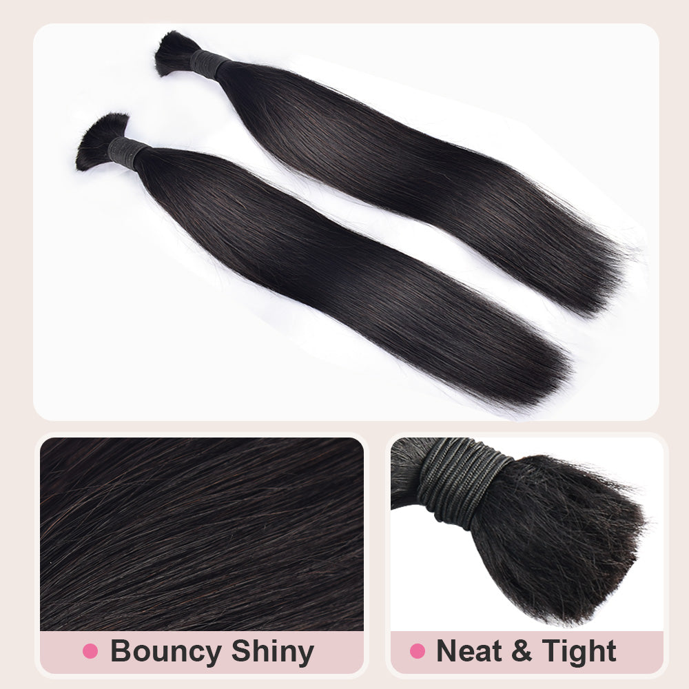 CVOHAIR 3 Pcs Straight Bulk Human Hair for Braiding No Weft Human Hair Extensions Natural Black 100g/Each Bundle