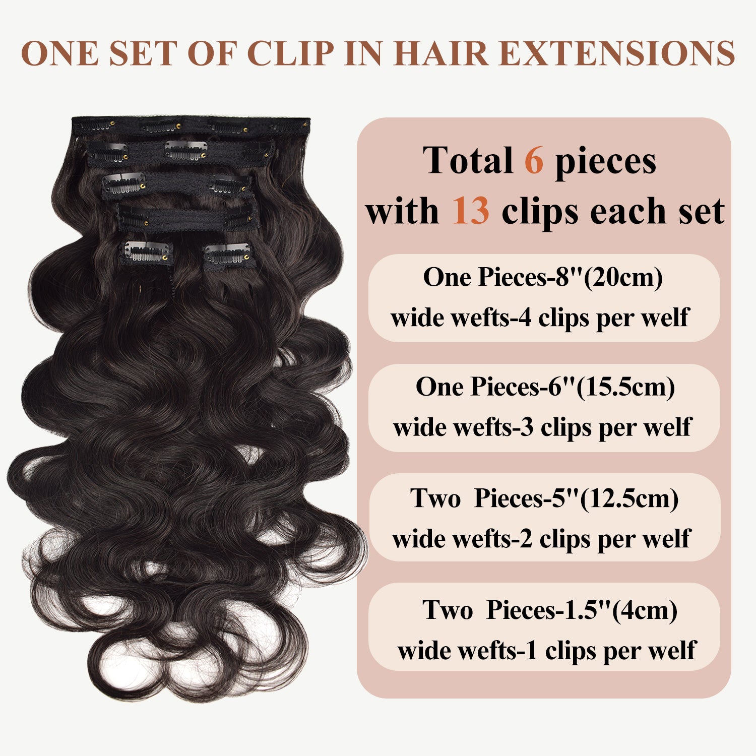 CVOHAIR 6Pcs Body Wave Clip in Hair Extensions Real Human Hair Invisible Lace Clip ins Natural Black 110G