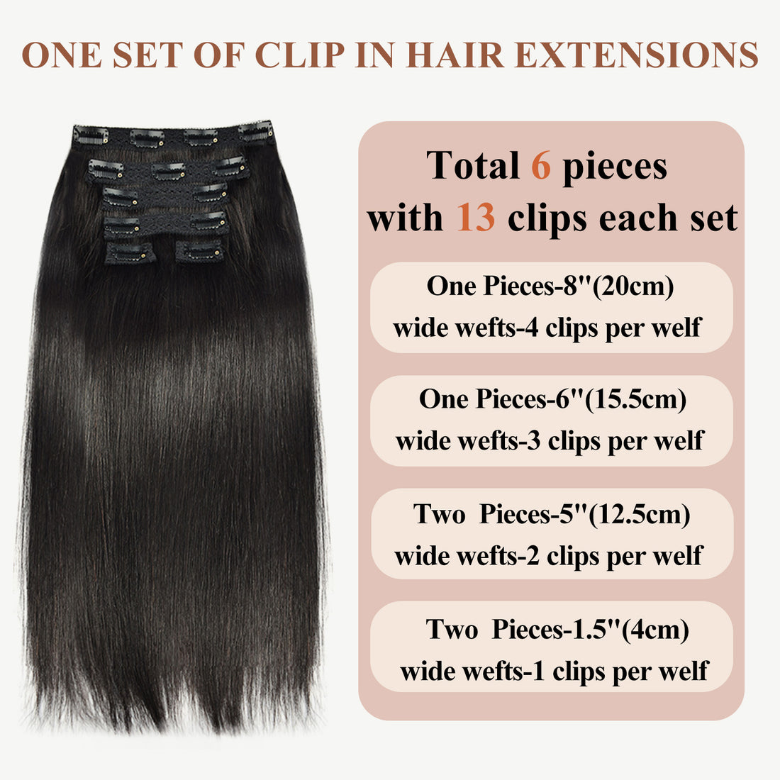CVOHAIR 6Pcs Straight Clip in Hair Extensions Real Human Hair Invisible Lace Clip ins Natural Black 110G