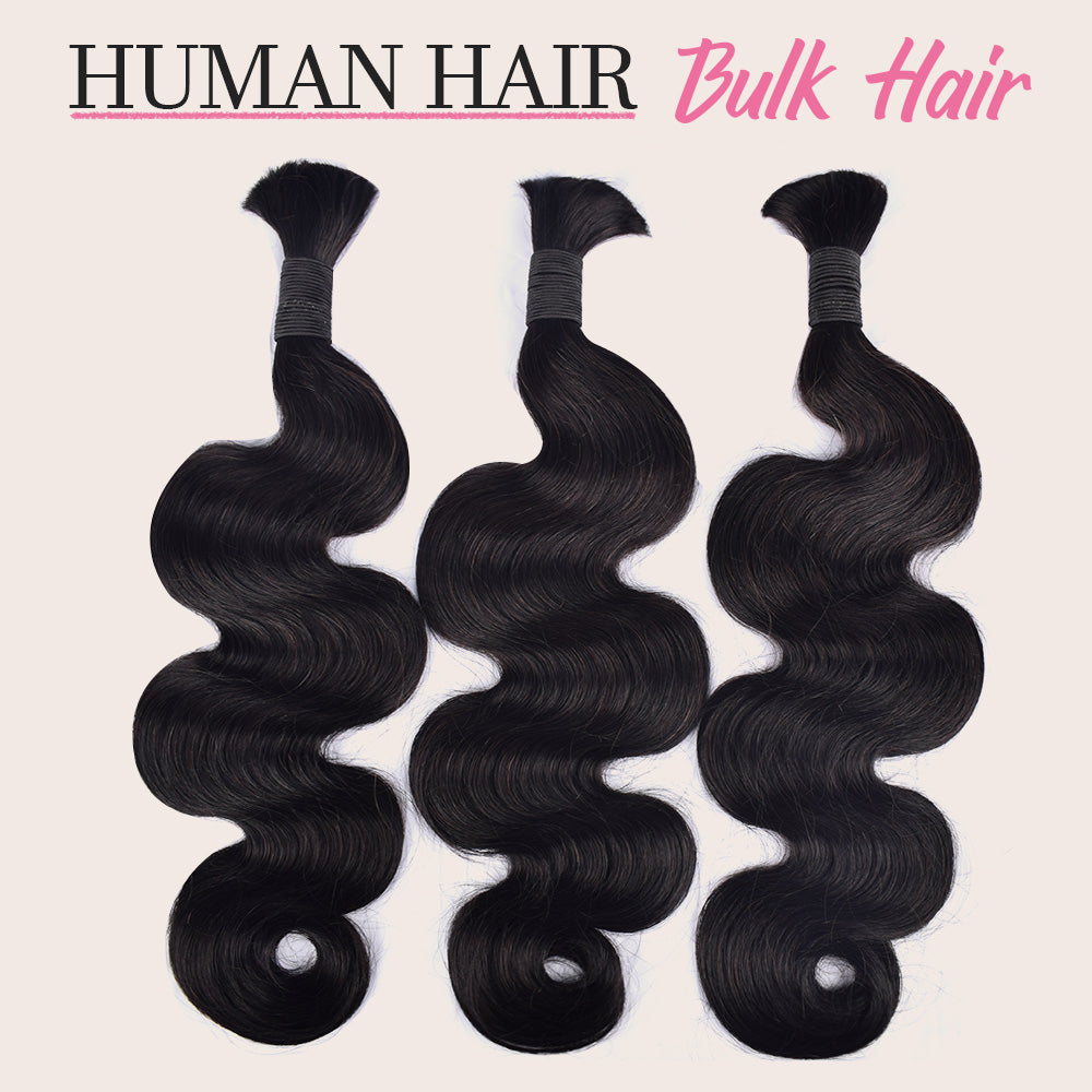 CVOHAIR 3 Pcs Body Wave Bulk Human Hair for Braiding No Weft Human Hair Extensions Natural Black 100g/Each Bundle