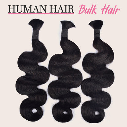 CVOHAIR 3 Pcs Body Wave Bulk Human Hair for Braiding No Weft Human Hair Extensions Natural Black 100g/Each Bundle
