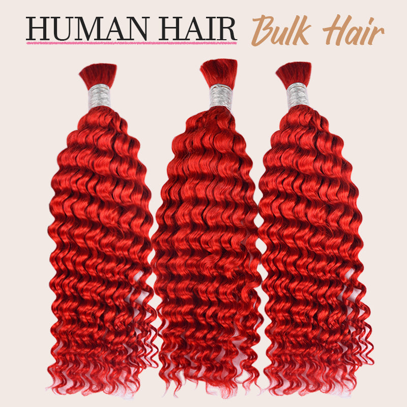 CVOHAIR Deep Wave Bulk Hair For Braiding 3 Pcs/pack Red Color 100% Human Hair Bundles No Weft Braiding Hair Extension