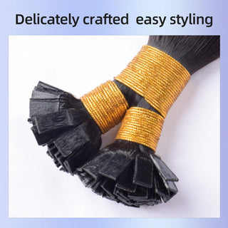 #1B Flat Tip Hair Extensions Free Shipping Natural Color 100% Real Human Hair 100g CVOHAIR