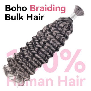 #Grey Deep Wave Bulk Human Hair For Braiding CVOHAIR