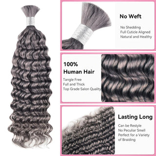 #Grey Deep Wave Bulk Human Hair For Braiding CVOHAIR