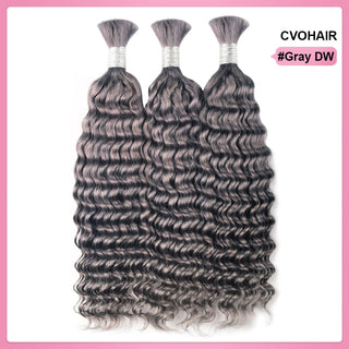 #Grey Deep Wave Bulk Human Hair For Braiding CVOHAIR