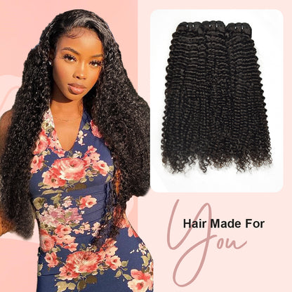 CVOHAIR Kinky Curly Human Hair Weave 3 Bundles 100% Unprocessed Hair Weft Extensions Natural Black Color