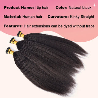 Kinky Straight I Tip Free Shipping Hair Extensions 100% Real Human Hair 100g CVOHAIR