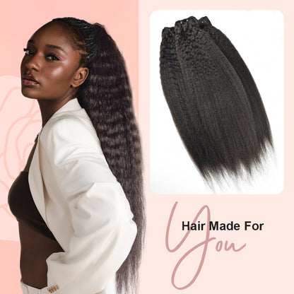 CVOHAIR Kinky Straight Human Hair 3 Bundles 100% Unprocessed Virgin Human Hair Weave Extensions Natural Color