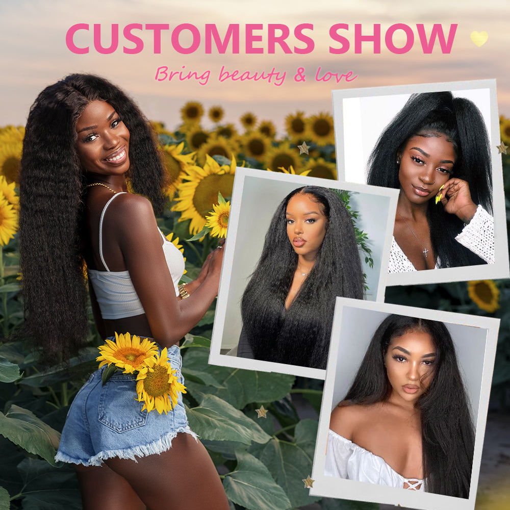 CVOHAIR Kinky Straight Human Hair 3 Bundles 100% Unprocessed Virgin Human Hair Weave Extensions Natural Color