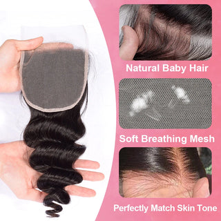 Loose Wave #1B HD Lace Closure Human Hair Cvohair