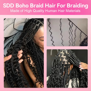 #1B Double Drawn 18inch Deep Curly Boho Braids Human Hair CVOHAIR