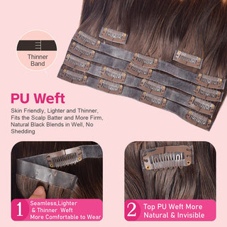 #P4/27/T4 6Pcs Free Shipping Body Wave Clip in Hair Extensions Real Human Hair PU Seamless Clip ins 120G CVOHAIR