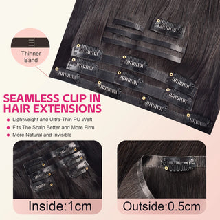 #1B 7Pcs Straight Free Shipping Small PU Seamless Clip ins Hair Extensions Real Human Hair 120G CVOHAIR