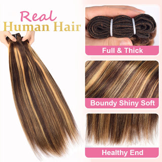 #4/27 Straight 10A Human Hair Bundles Virgin Hair 100% Unprocessed Weave Bundles Human Hair Double Weft CVOHAIR