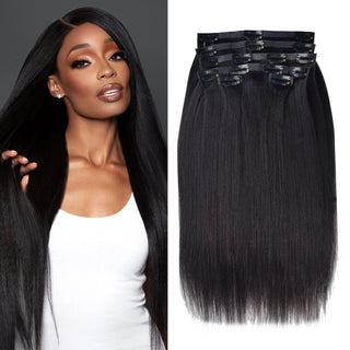 #1B 6Pcs Yaki Straight Free Shipping PU Seamless Clip ins Hair Extensions Real Human Hair 120G CVOHAIR